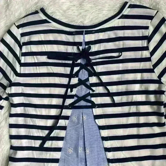 Sanctuary, navy blue and white stripe top. Size large.  Twofer style.  NWT. - Picture 4 of 5